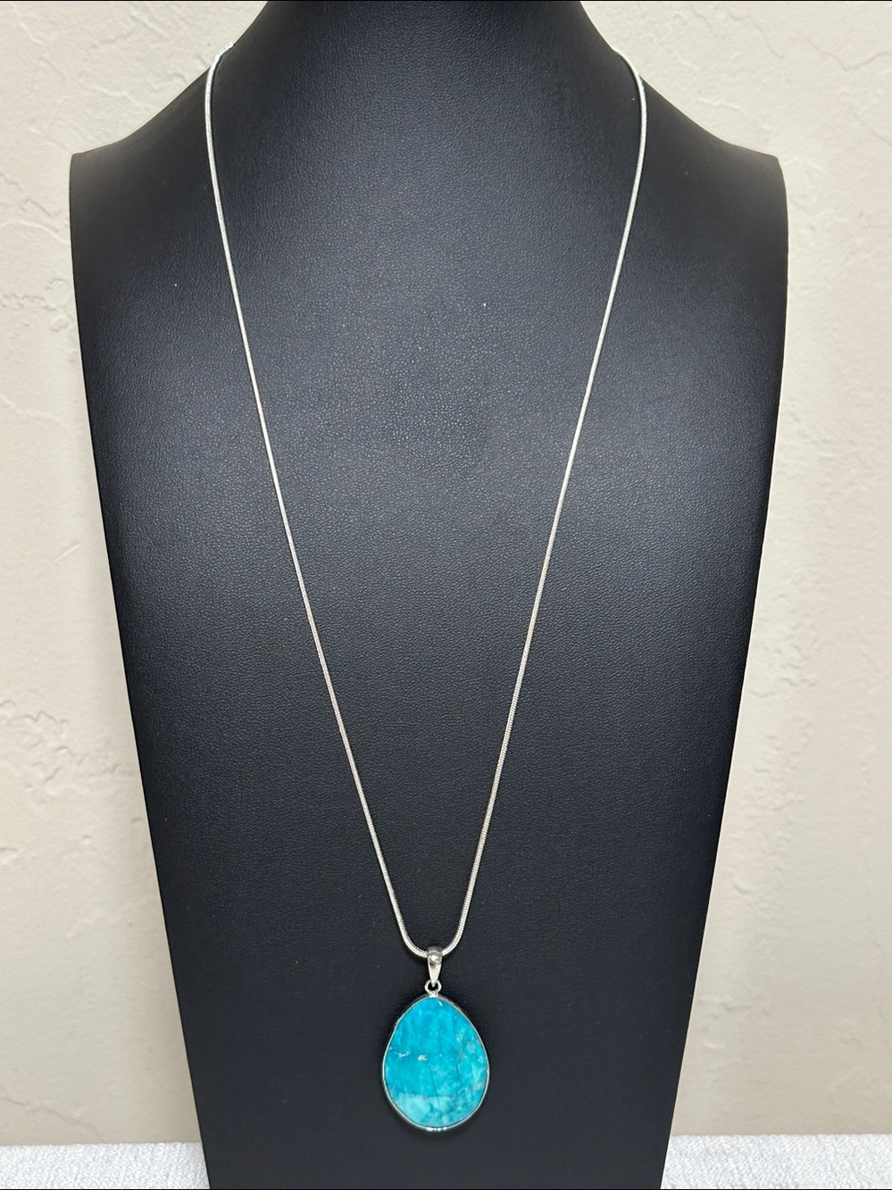 Genuine Teardrop Faceted Stone Pendant With Silver Plate Snake Chain Necklace